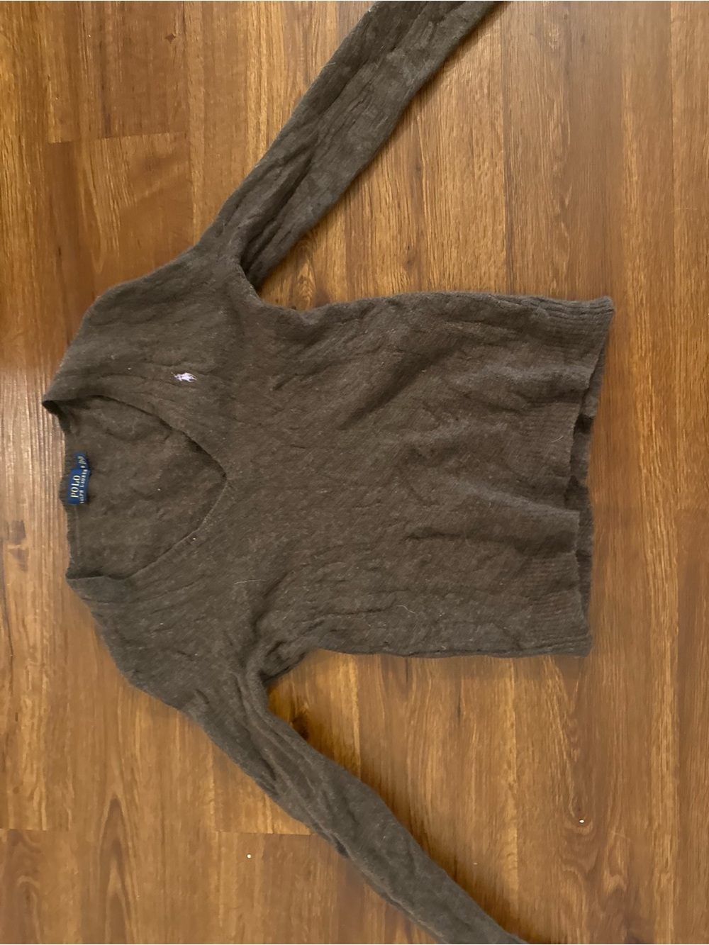 Ralph Lauren Women's Dark Brown V-Neck Cable Knit Sweater